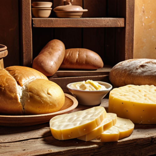 The Rich History and Regional Diversity of Pogácsa**
    A rustic, warm-toned image featuring a wooden table laden with an assortment of Pogácsa. Show various types, from a golden-brown cheese Pogácsa to a denser potato version and a simpler, rustic lard-based one, each suggesting its regional origin. In the background, subtle hints of traditional Hungarian elements or landscapes to evoke history and diverse environments. Emphasize textures and the inviting warmth of freshly baked bread.

2.  **